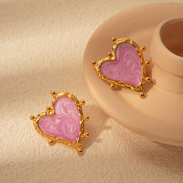 Retro Heart Stainless Steel Earrings