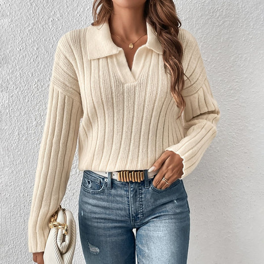 Casual Women's Sweater with Polo Collar