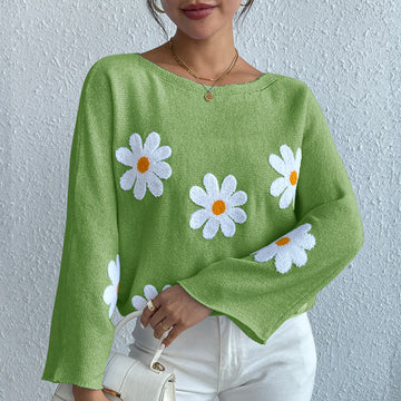 Women's Sweater with Floral Embroidery